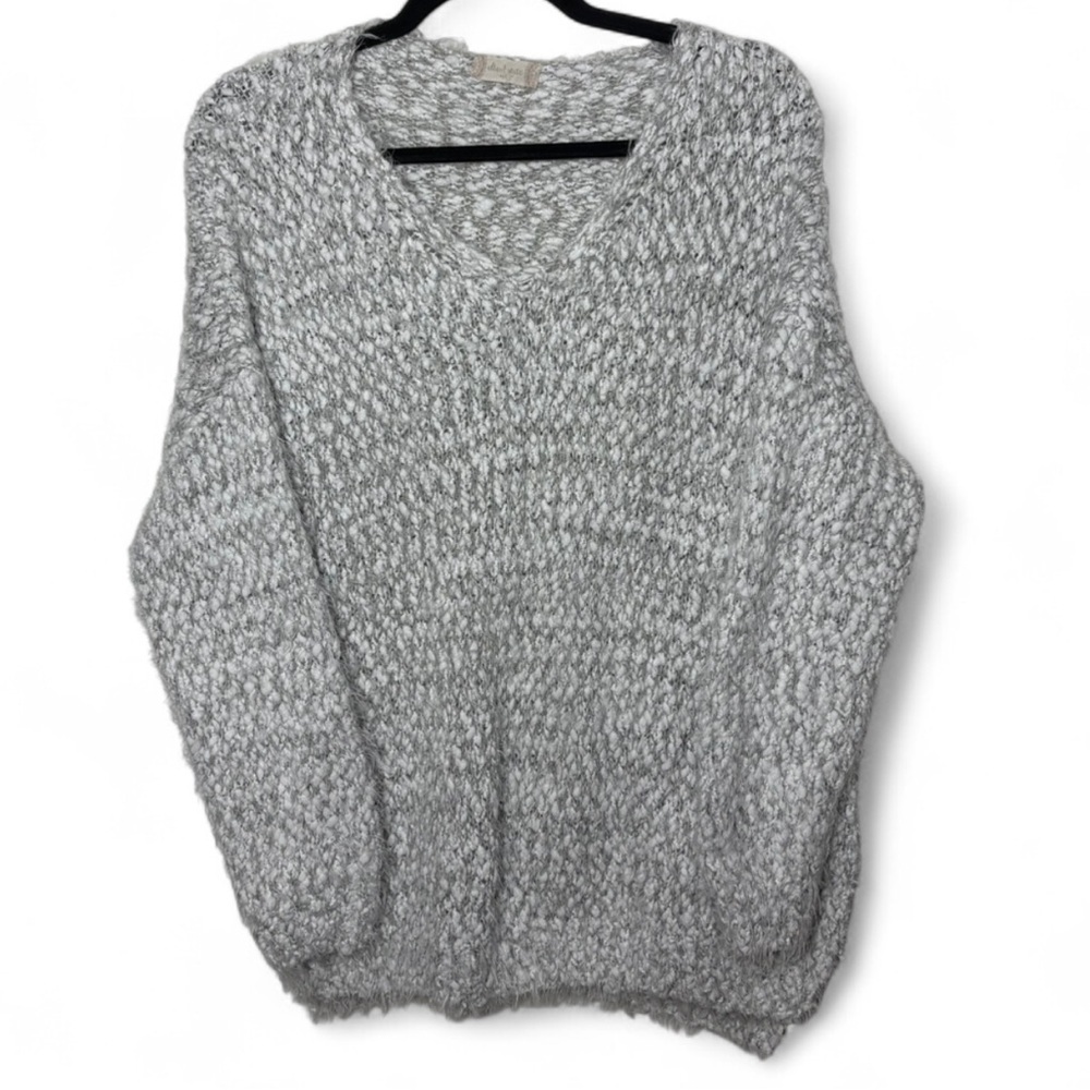Altar’d State Gray Chunky Knit V-Neck Sweater M/L Cozy Cotton Blend